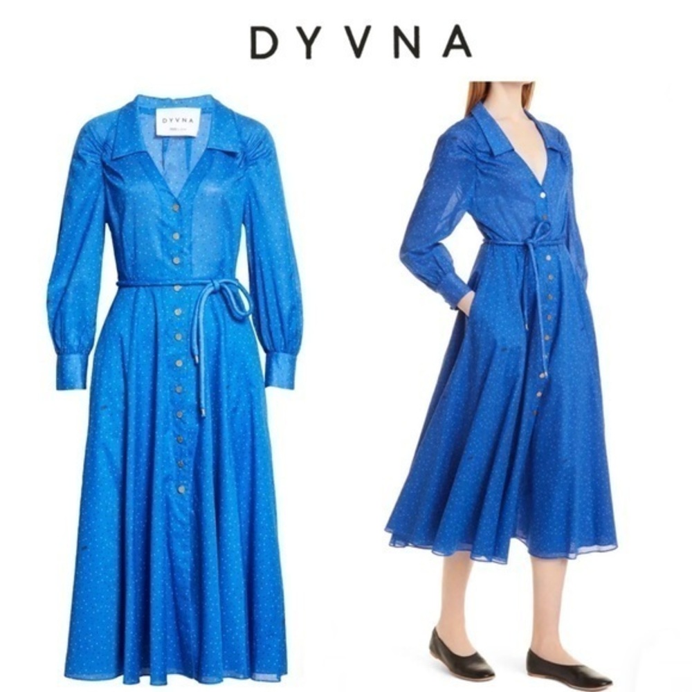 DYVNA Long Sleeve Shirtdress In Blue Uneven Dots XS 365$